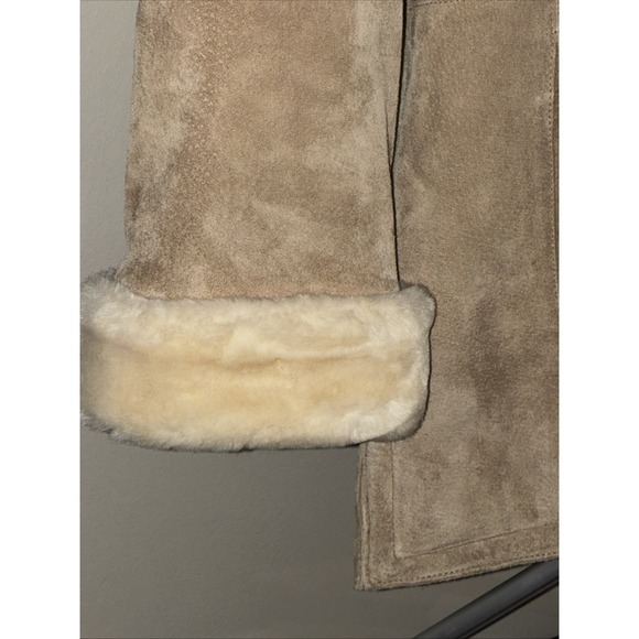 Vintage St. John's Bay Washable Tan Leather Suede & Faux Shearling Fur Coat- Lar - Picture 3 of 16